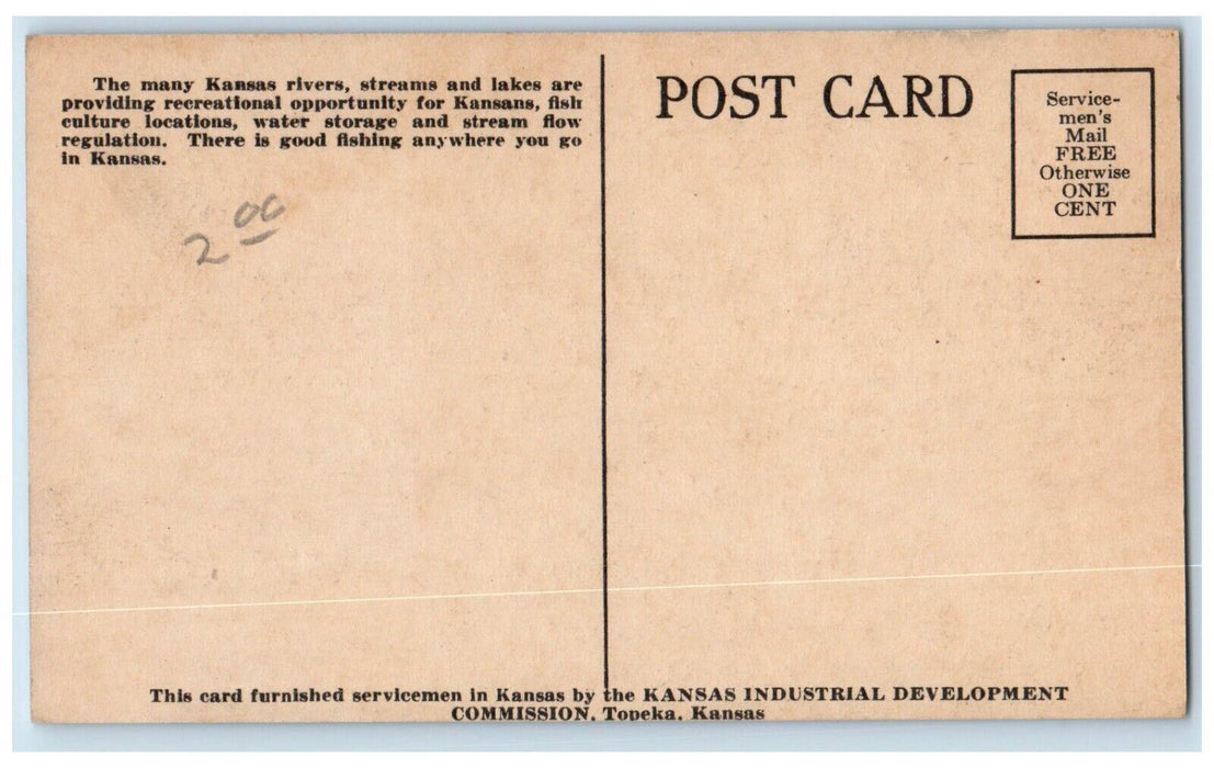 c1910 Kansas Rivers Fishers Lake Dog Culture Topeka Kansas CA Vintage Postcard