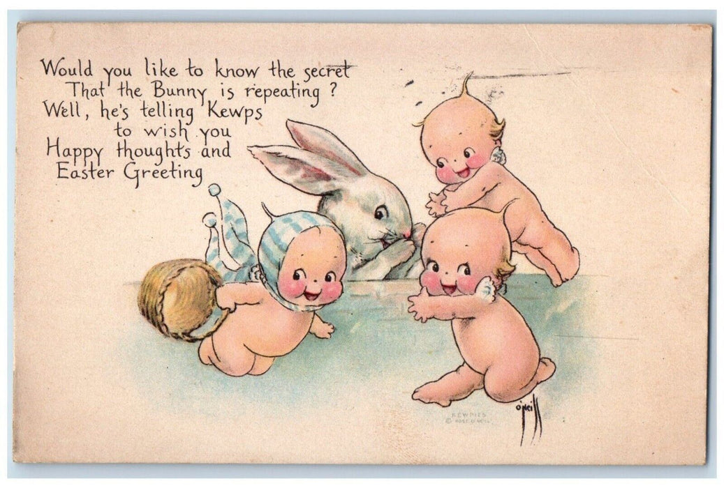 1919 Easter Greeting Bunny Rabbit Kewpie Gibson Milwaukee Wisconsin WI Postcard