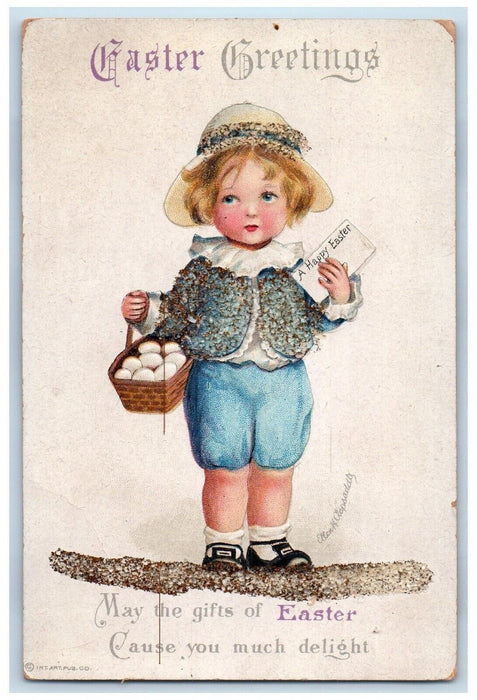 Easter Greetings Little Girl Egg Basket Ellen Clapsaddle Embossed Postcard