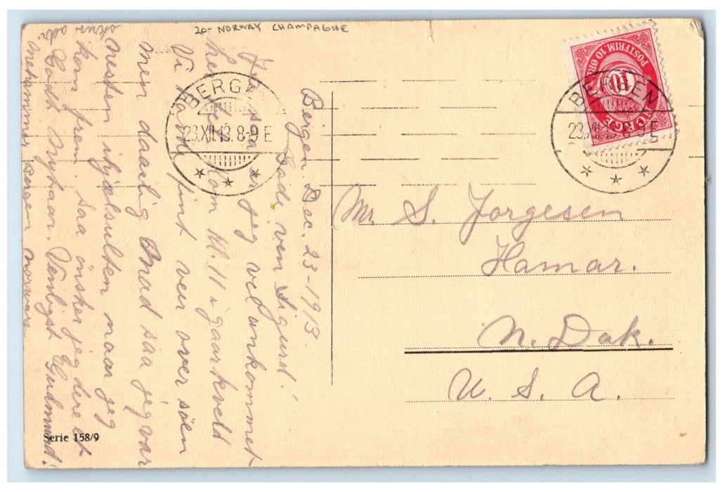 1913 Family Celebration Drinking Champagne Norway Posted Antique Postcard
