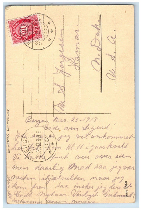1913 Family Celebration Drinking Champagne Norway Posted Antique Postcard