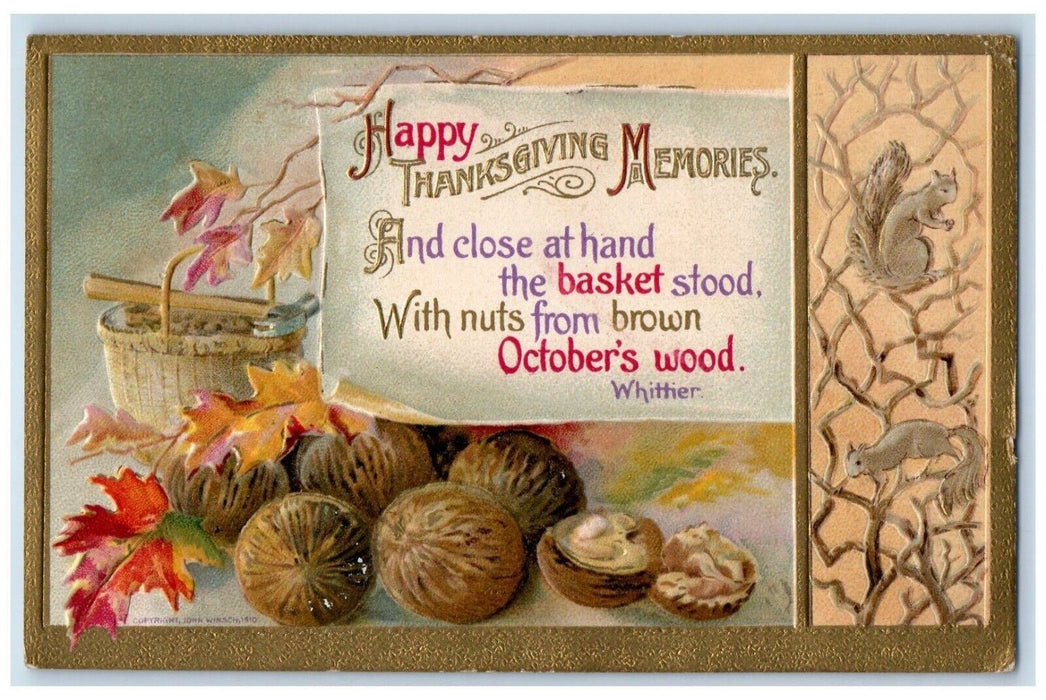 1910 Thanksgiving Memories Squirrell Nuts John Winsch Streator IL Postcard