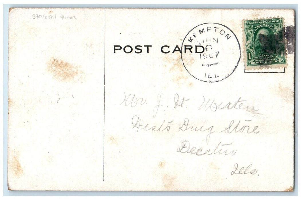 1907 Men Cold Feet Candle Light Humor Bamforth Kempton IL Antique Postcard