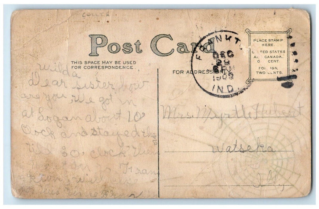 1909 Collie Dog Girl Sleeping With Doll Frankton Indiana IN Antique Postcard