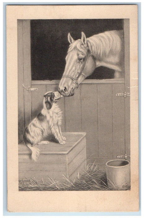1915 Dog And Horse Barn Bucket Morrison Illinois IL Posted Antique Postcard