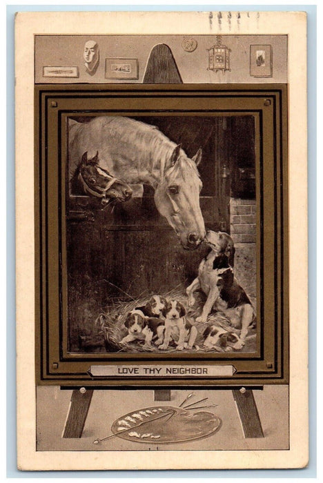 1911 Dogs And Horses Love Thy Neighbor St. Louis Missouri MO Antique Postcard