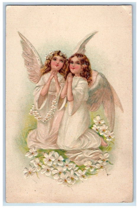 1908 Easter Angels Praying Lilies Flowers Embossed Chicago Illinois IL Postcard