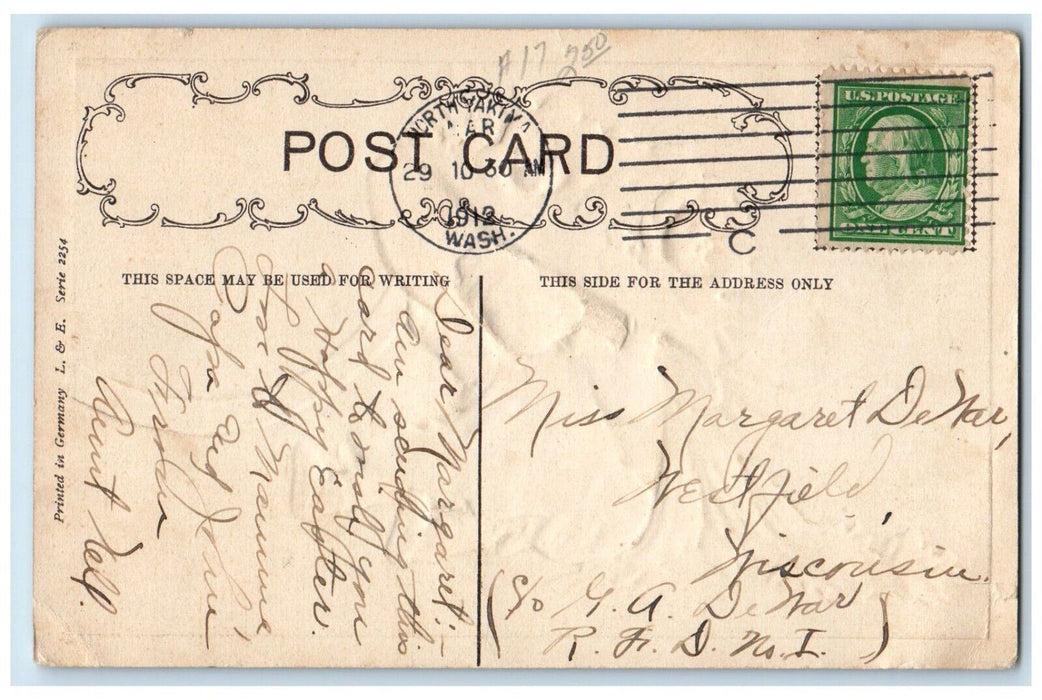 1912 Easter Little Girl Big Hat Flowers Embossed North Yakima WA Posted Postcard