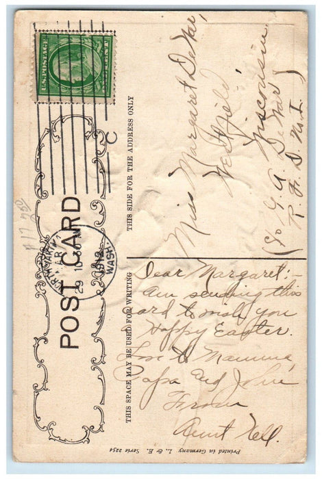1912 Easter Little Girl Big Hat Flowers Embossed North Yakima WA Posted Postcard