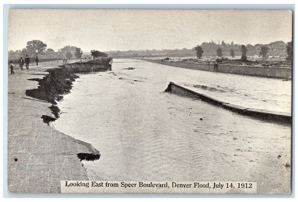 c1910 Looking East Speer Boulevard Flood Disaster Road Denver Colorado Postcard