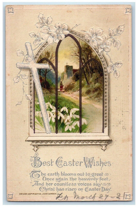 1921 Easter Wishes Holy Cross Flowers John Winsch Kenawee Illinois IL Postcard