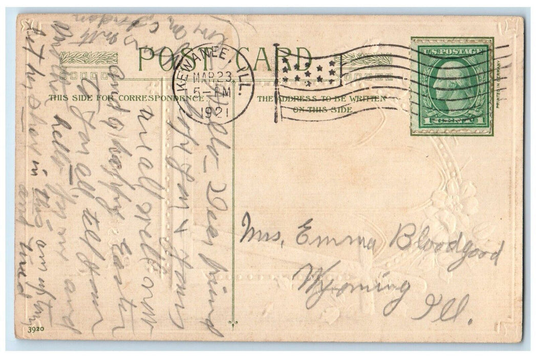 1921 Easter Wishes Holy Cross Flowers John Winsch Kenawee Illinois IL Postcard