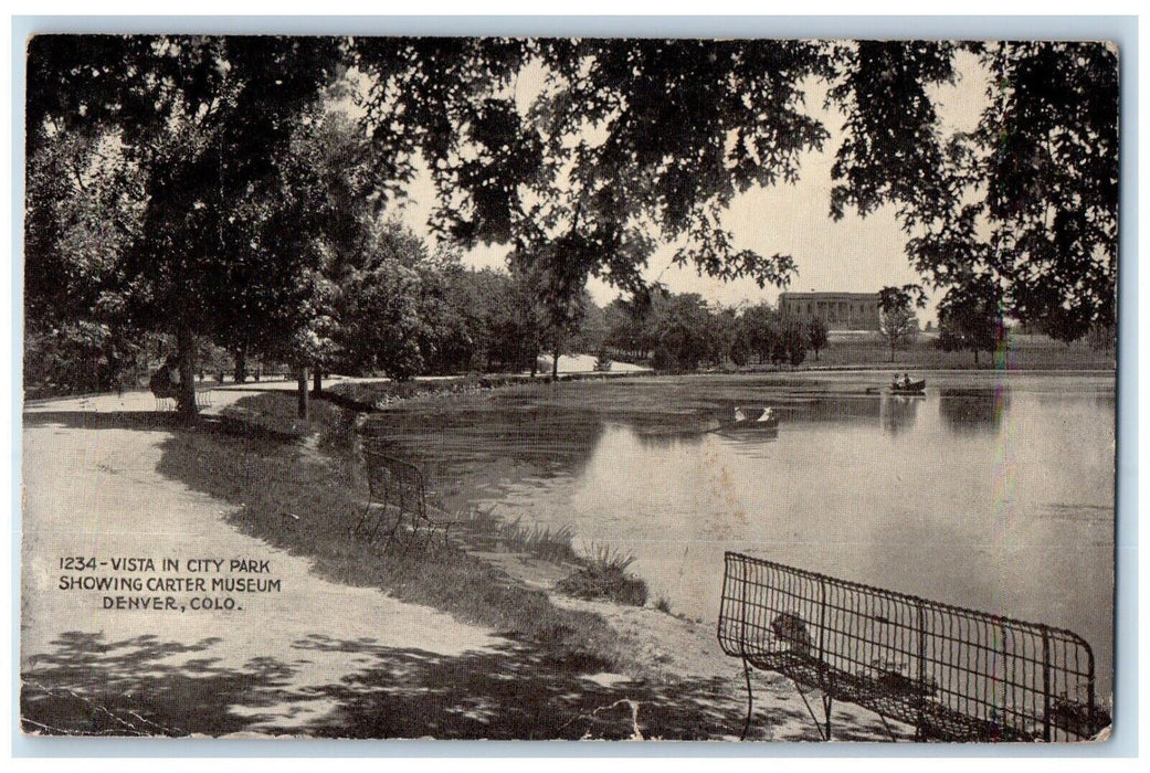 1913 Vista City Park Showing Carter Museum Canoe Boat Denver Colorado Postcard