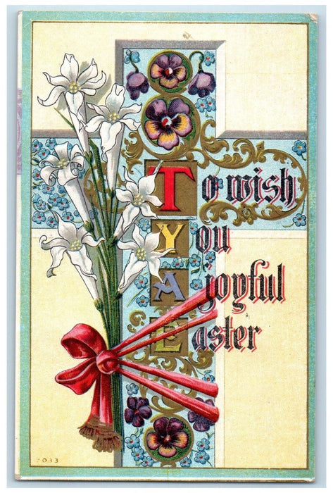 1911 Easter Holy Cross Lilies Flowers Embossed Lilies Flowers Antique Postcard