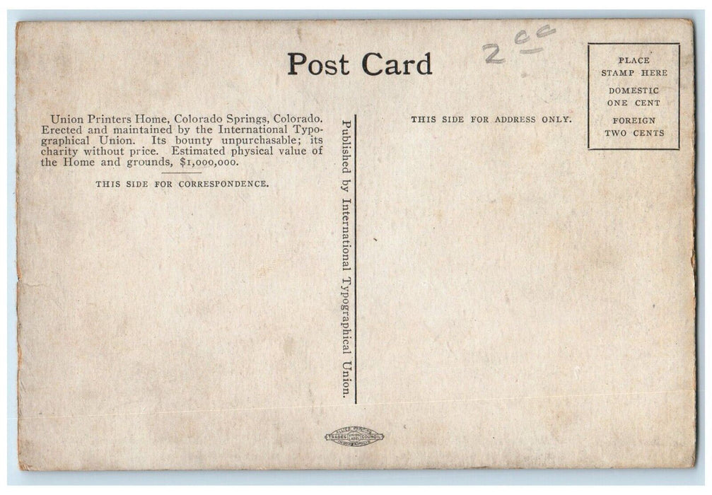 c1910 Union Printers Home One Many Beautiful Walks Driveways Colorado Postcard