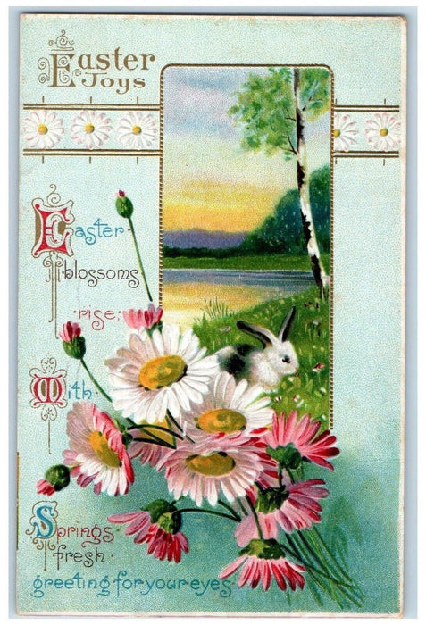 1912 Easter Joys Daisy Flowers Embossed Bridgeport Connecticut CT Postcard