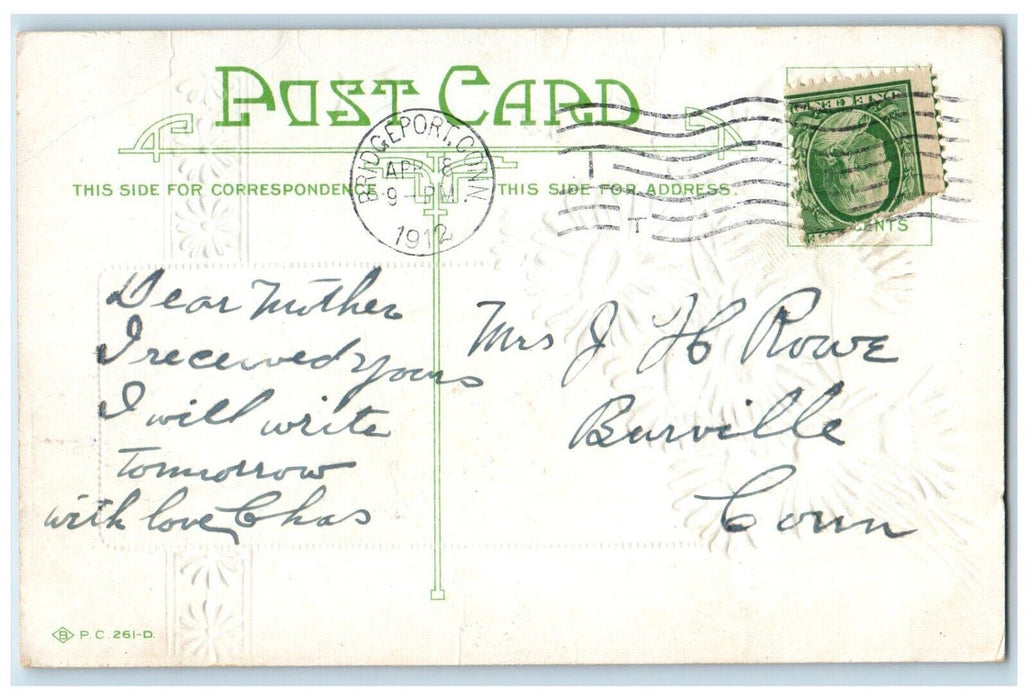 1912 Easter Joys Daisy Flowers Embossed Bridgeport Connecticut CT Postcard