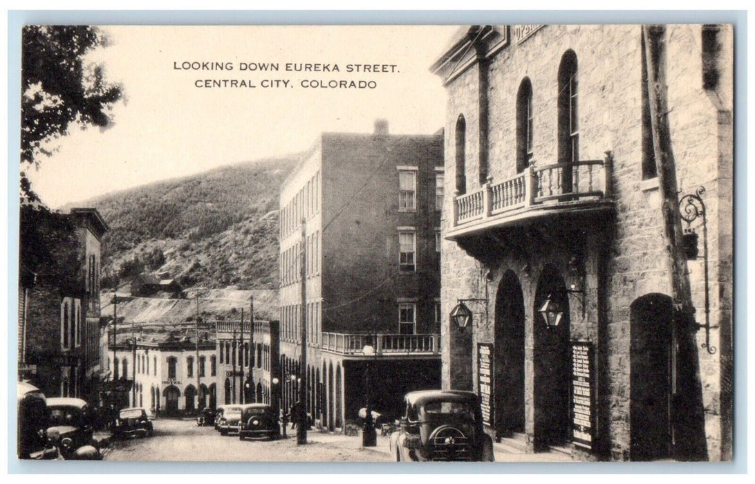c1940 Down Eureka Street Classic Cars Central City Colorado CO Artvue Postcard