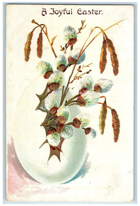c1910's Joyful Easter Hatched Egg Cattail Pipe Berry White Creek NY Postcard