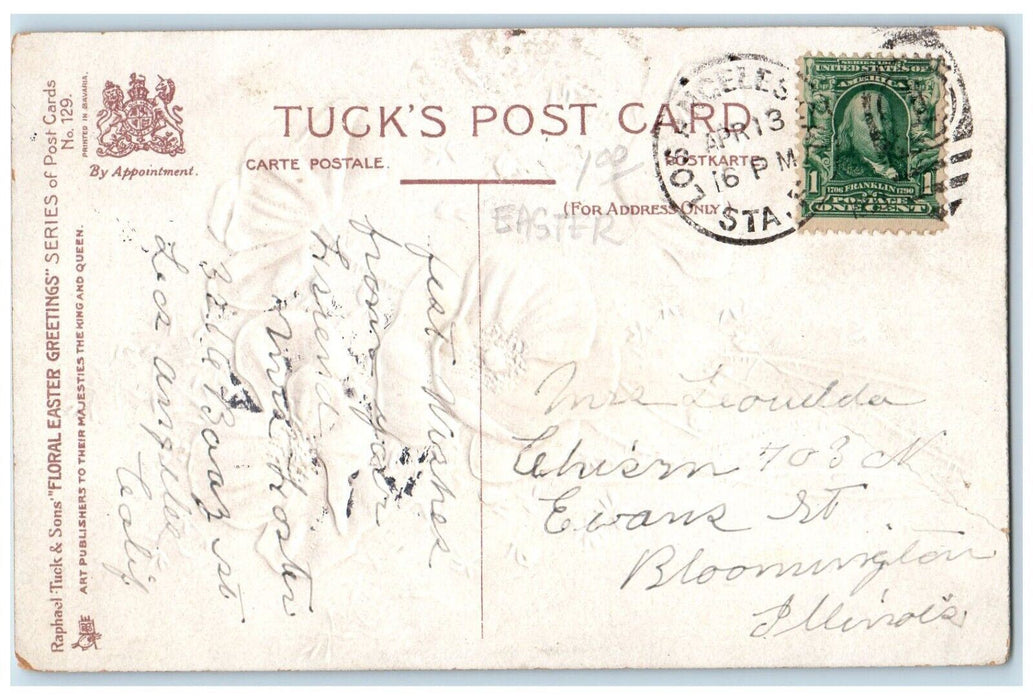 c1910's Happy Easter Red Flowers Embossed Tuck's Los Angeles CA Antique Postcard