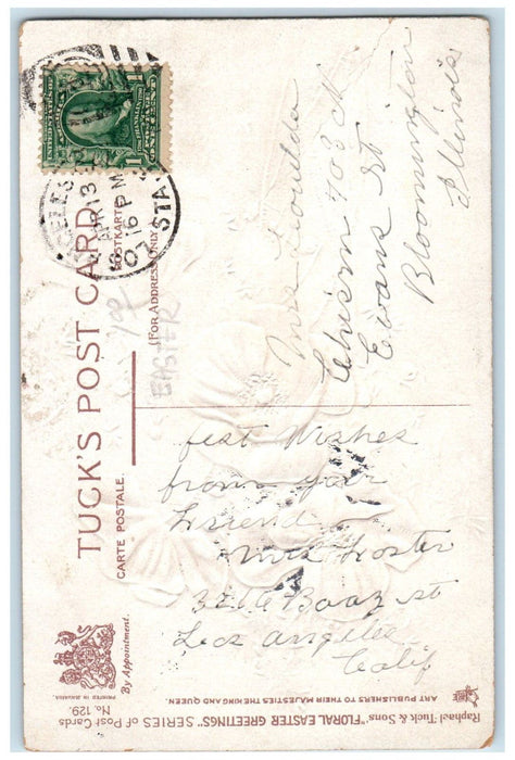 c1910's Happy Easter Red Flowers Embossed Tuck's Los Angeles CA Antique Postcard
