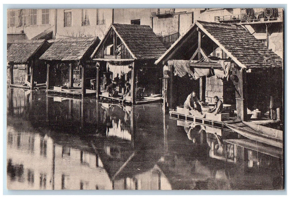 c1905 Washing Beds in River Old Strassburg France Antique Unposted Postcard