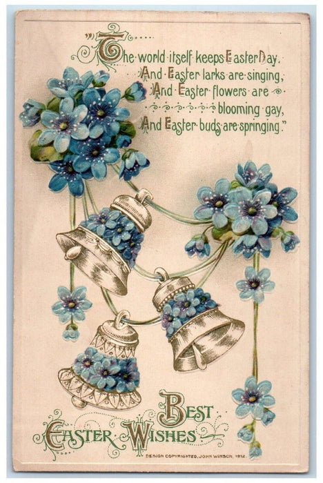 1913 Easter Wishes John Winsch Ringing Bells Flowers Grand Rapids MI Postcard
