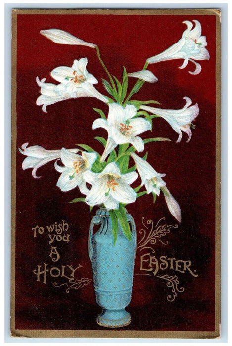 1909 Holy Easter Lilies Flowers In Vase Winsch Back Manitowoc WI Posted Postcard
