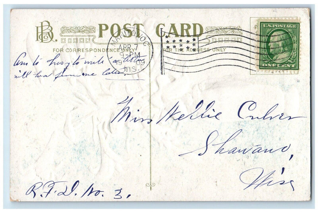 1909 Holy Easter Lilies Flowers In Vase Winsch Back Manitowoc WI Posted Postcard