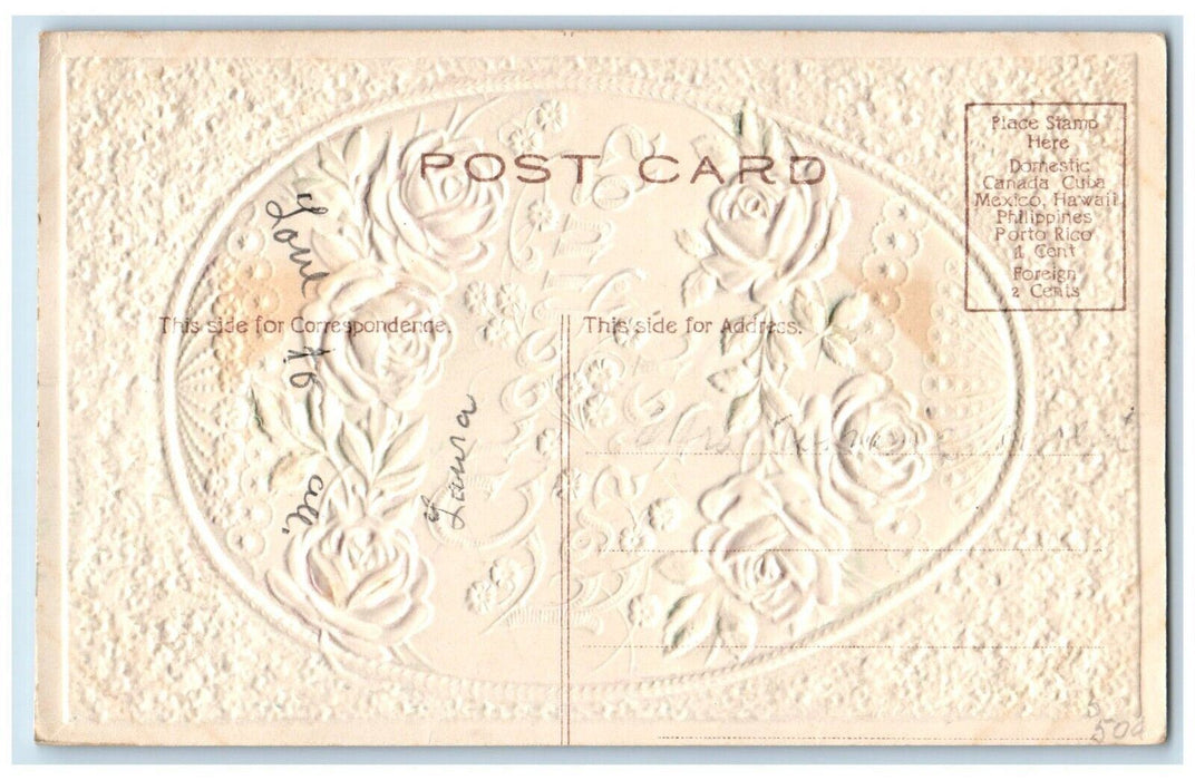 c1910's Easte Greetings Giant Egg Flowers Embossed Posted Antique Postcard