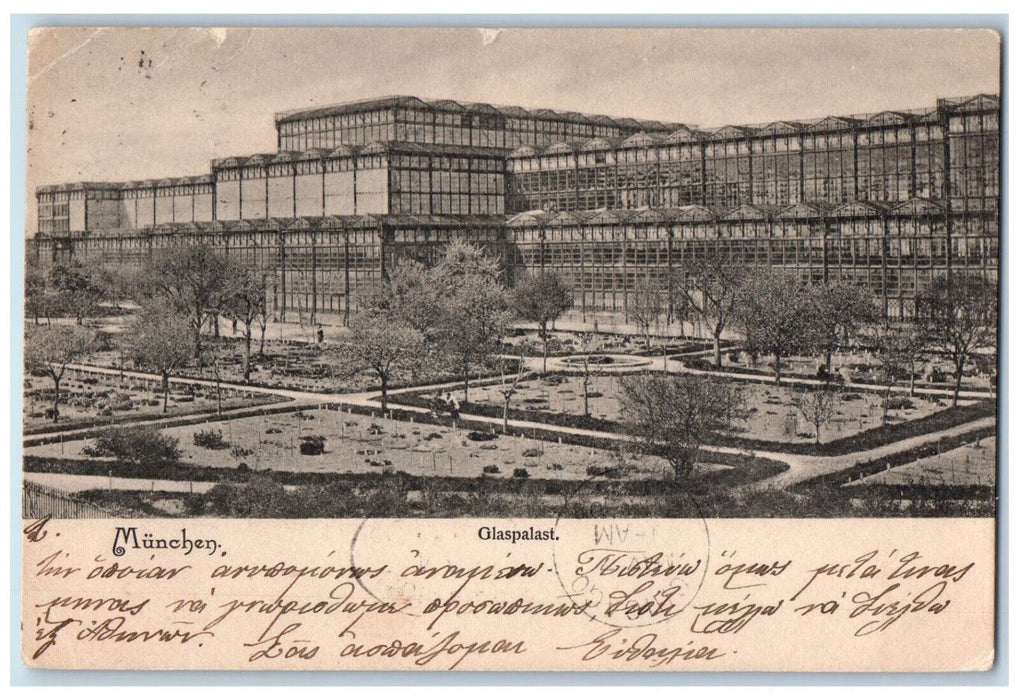 c1905 View of Munich Glass Palace Munich Germany Antique Posted Postcard