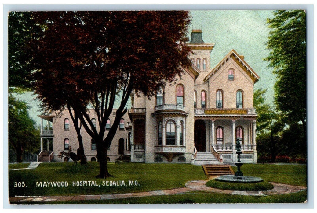 c1910 Maywood Hospital Building Fountain Sedalia Missouri MO Antique Postcard