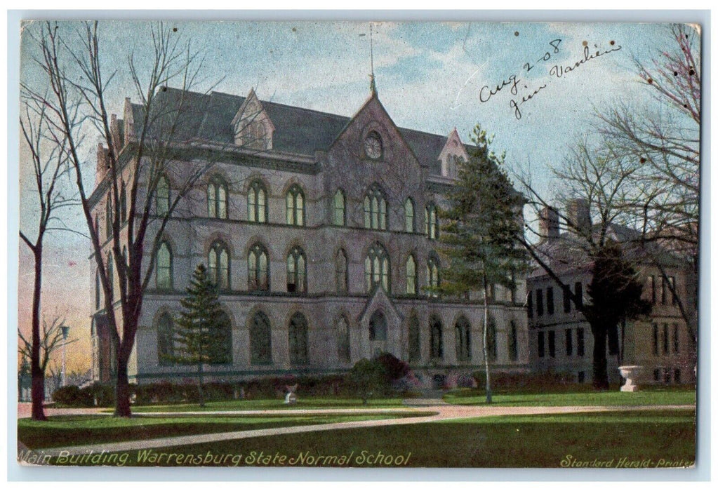 1908 Main Building Warrensburg State Normal School Missouri MO Antique Postcard