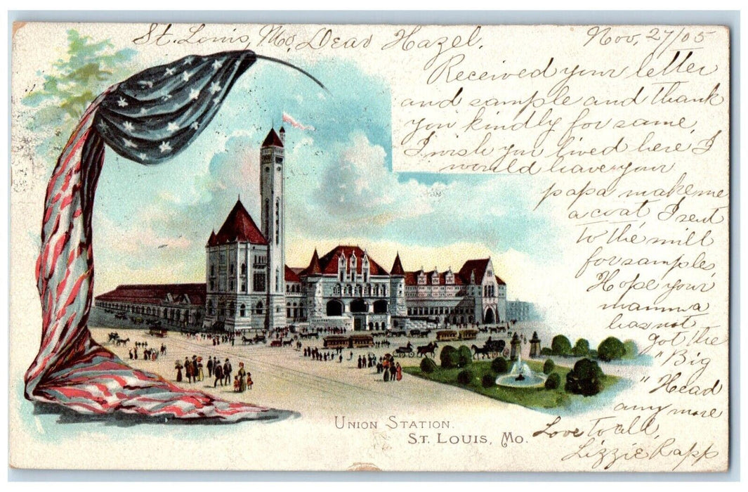 1905 Union Station Exterior Streetcar Horse Carriage St. Louis Missouri Postcard