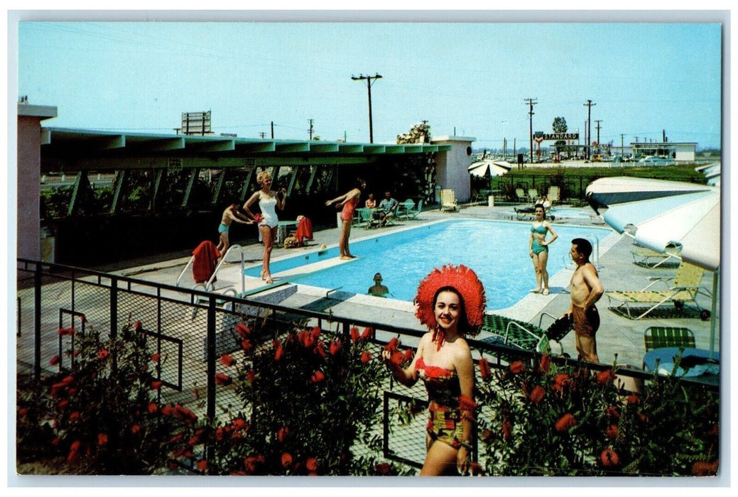 c1960 Landmark Motel Lakewood Boulevard Pool Long Beach California CA Postcard
