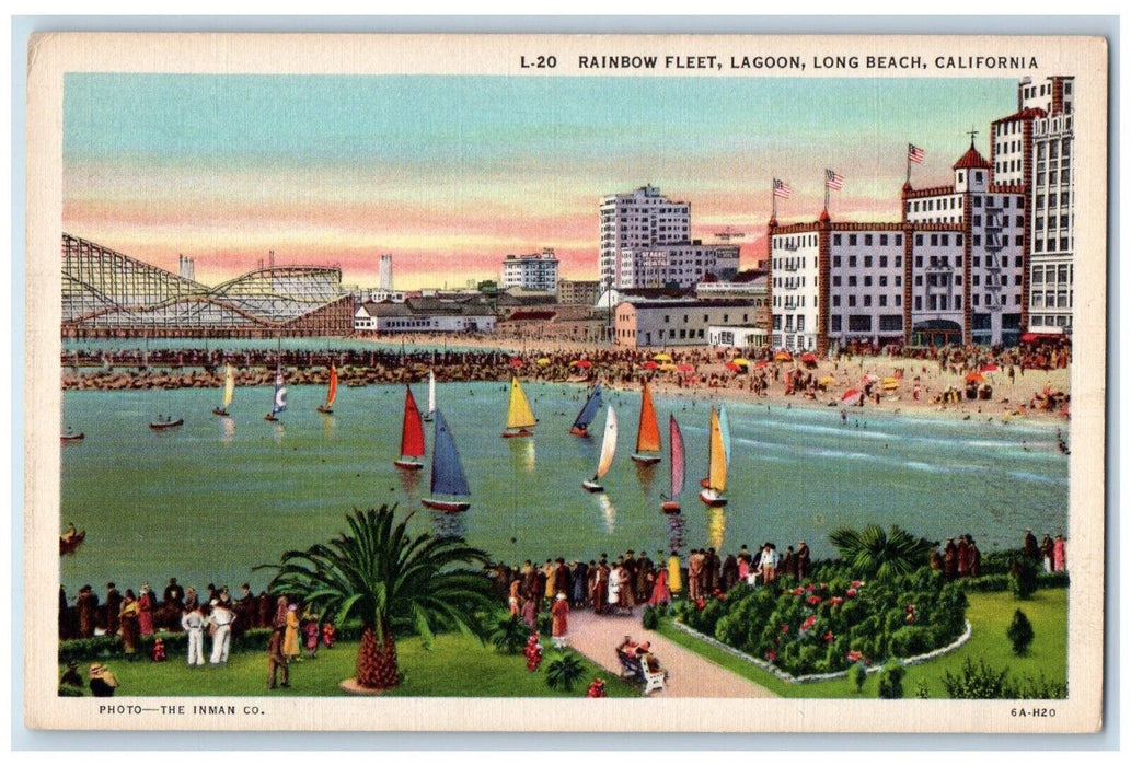 c1940 Rainbow Fleet Lagoon Sailboat Exterior Long Beach California CA Postcard