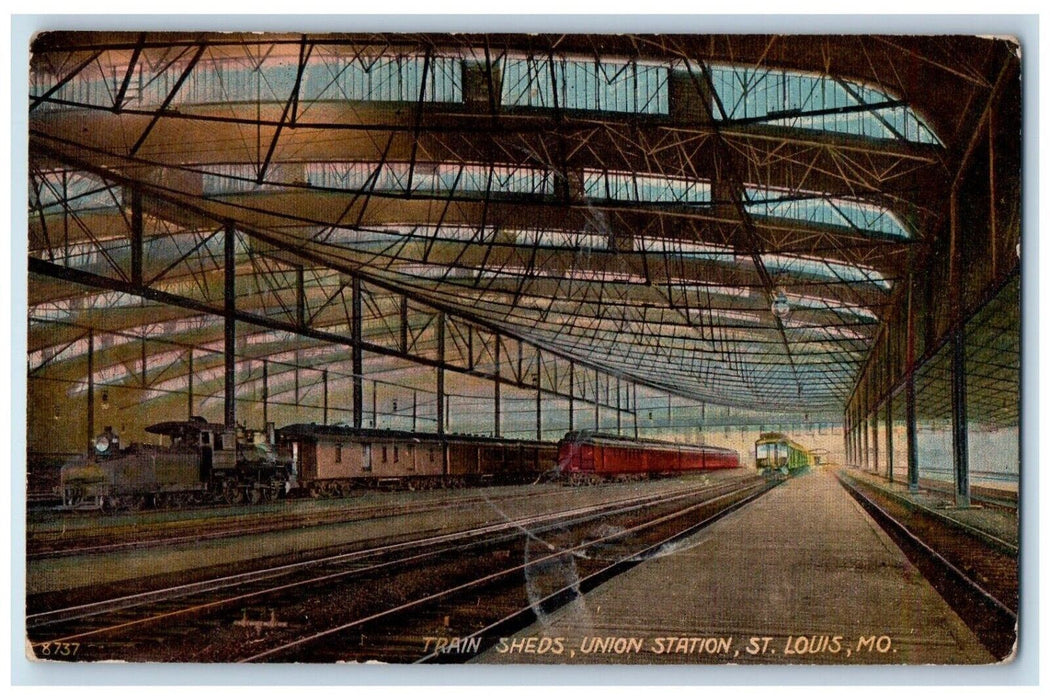 1910 Train Sheds Union Railroad Train Station St Louis Missouri Vintage Postcard