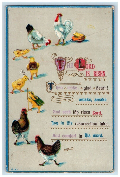 1913 Easter Rooster Chicken Hen Chicks Embossed Ashland New York NY Postcard