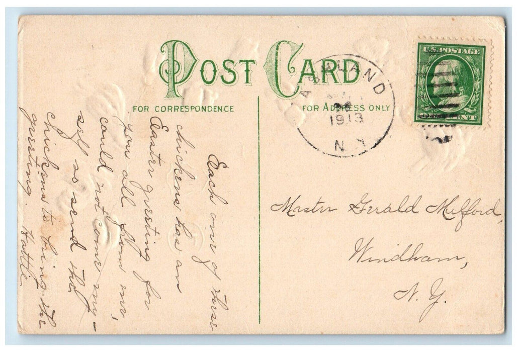 1913 Easter Rooster Chicken Hen Chicks Embossed Ashland New York NY Postcard