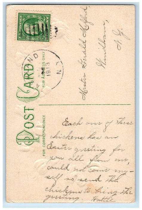 1913 Easter Rooster Chicken Hen Chicks Embossed Ashland New York NY Postcard