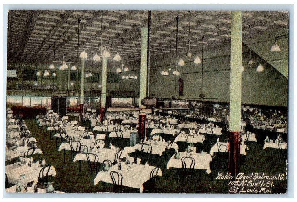 c1910 Interior Wohler Grand Restaurant Dining Room St Louis Missouri MO Postcard