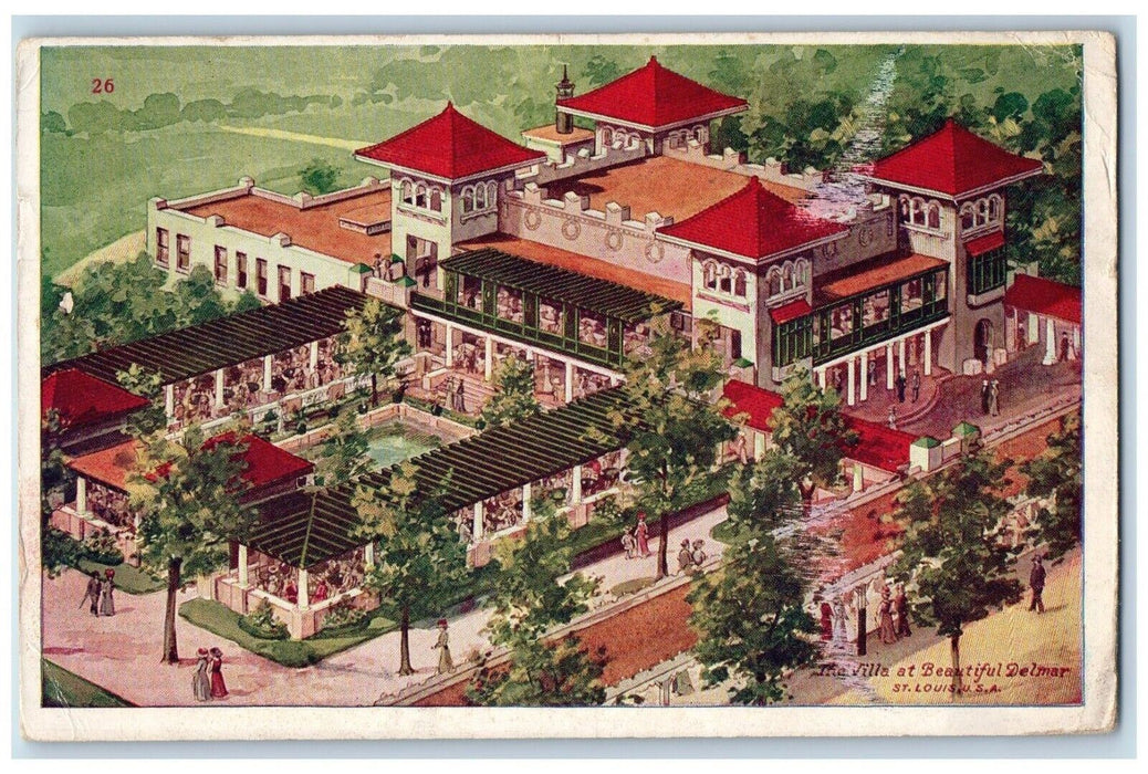 1912 Birds Eye View Villa Delmar St Louis Missouri MO Vintage Antique Postcard