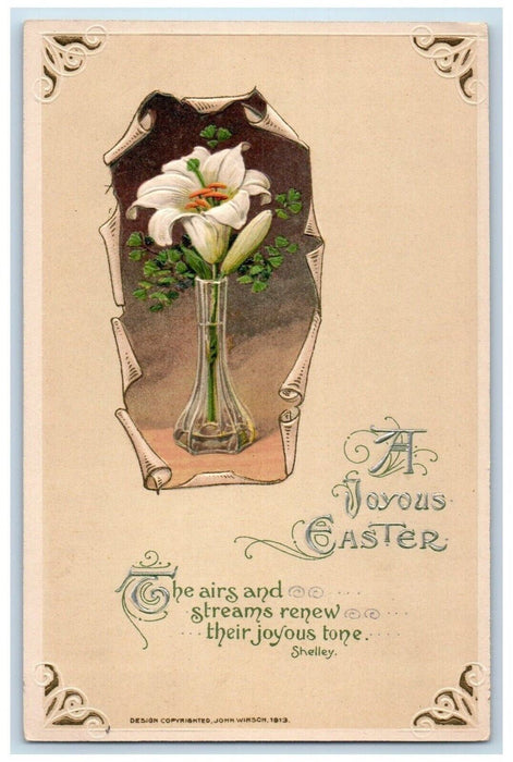 c1910's Easter Lily Flowers In Vase John Winsch Artist Signed Embossed Postcard