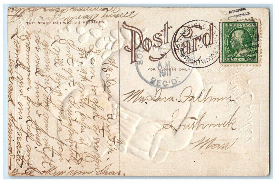 1911 Easter Girl Holding Big Egg Pipe Berry Embossed Southwick MA Postcard