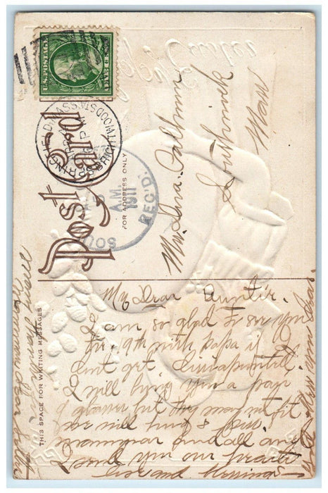1911 Easter Girl Holding Big Egg Pipe Berry Embossed Southwick MA Postcard