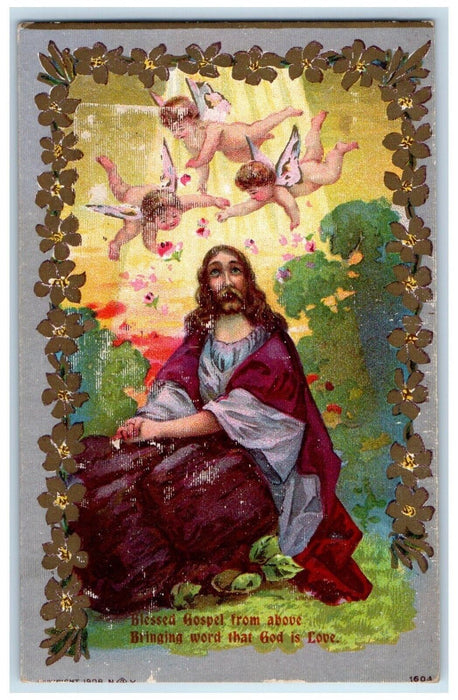 1910 Easter Jesus And Angels Religious Flowers Scales Mound IL Antique Postcard
