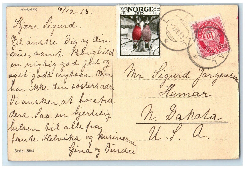 1913 Children Holding Numbers Norway Hamar North Dakota ND Antique Postcard