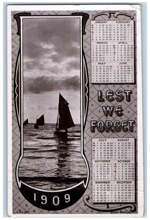 1908 Sailboat Tide Turning Calendar Essex Iowa IA Posted Antique Postcard