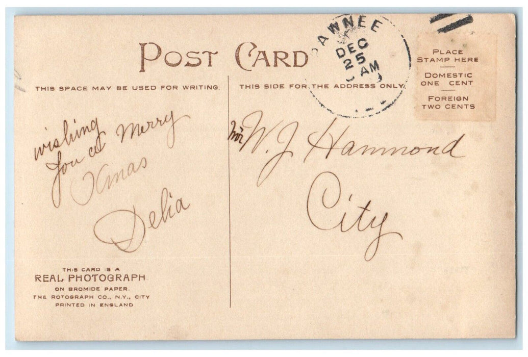 1909 All Good Wishes Large Numbers Rotograph Pawnee Illinois IL Antique Postcard