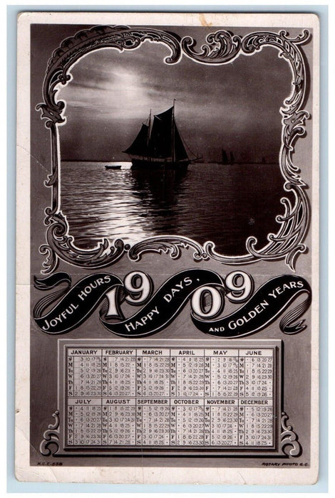 1909 Sailboat View Calendar New Windsor Illinois IL Posted Antique Postcard
